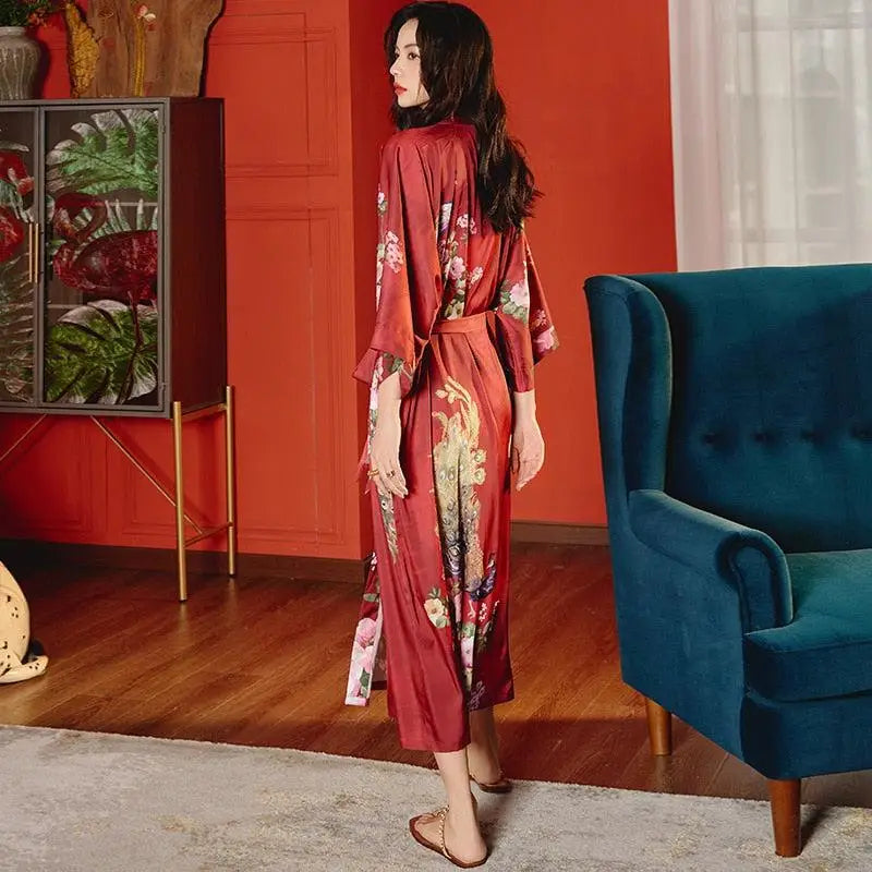 Peignoir Kimono Rouge Fleuri | Dame Fleur
