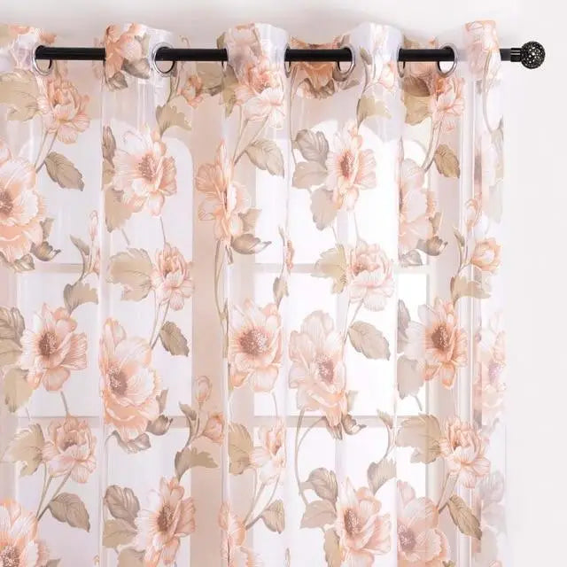 Rideaux avec voilage fleurs oranges | Fleur&Fleuri