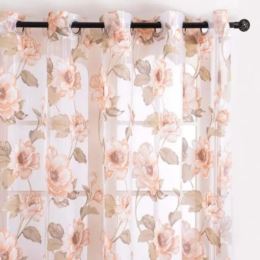 Rideaux avec voilage fleurs oranges | Fleur&Fleuri