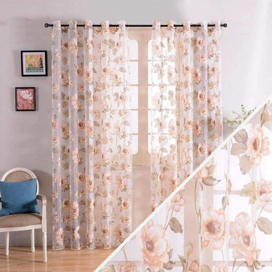 Rideaux avec voilage fleurs oranges | Fleur&Fleuri