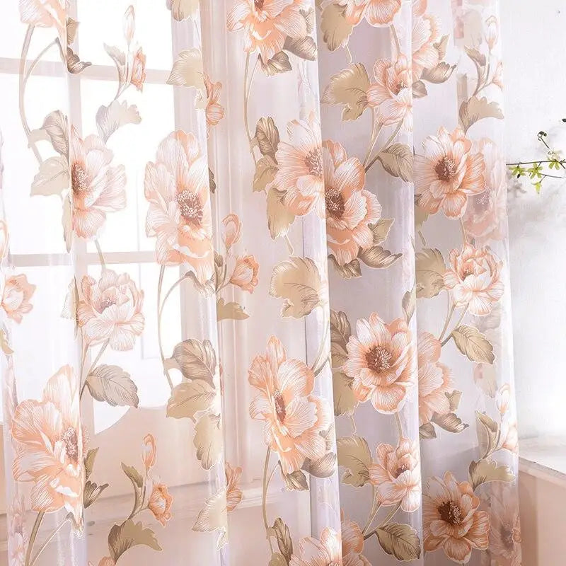 Rideaux avec voilage fleurs oranges | Fleur&Fleuri