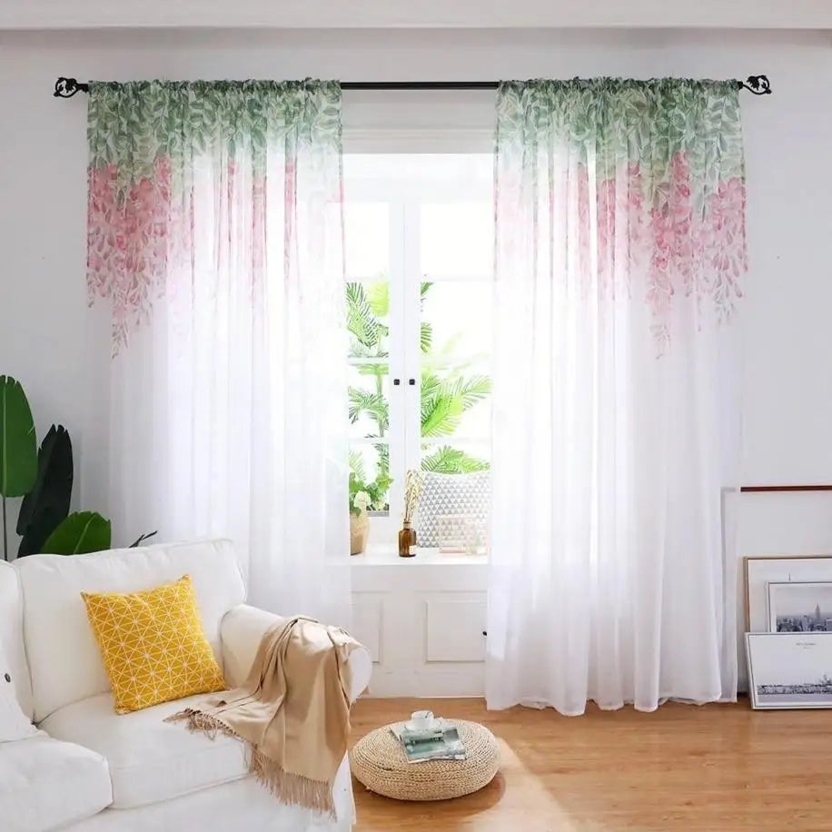 Rideaux blancs avec fleurs rouges | Dame Fleur