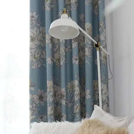 Rideaux bleu fleuri | Dame Fleur