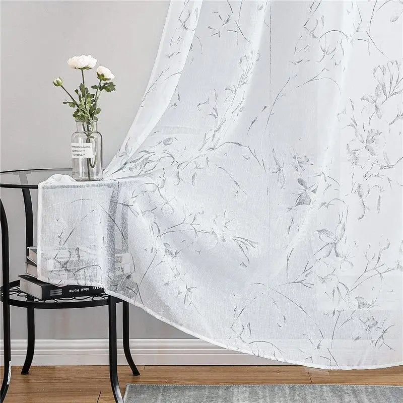 Rideaux fleurs avec voilage blanc | Fleur&Fleuri