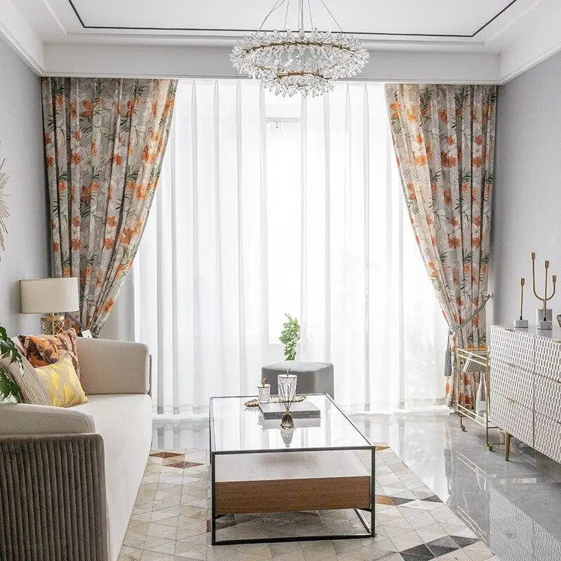 Rideaux fleurs orange | Dame Fleur