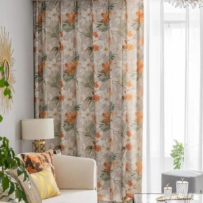 Rideaux fleurs orange | Dame Fleur
