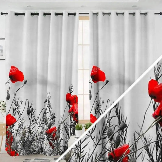 Rideaux gris coquelicots | Dame Fleur