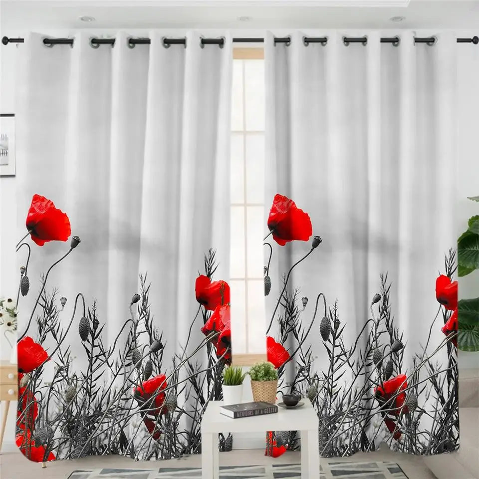 Rideaux gris coquelicots | Dame Fleur