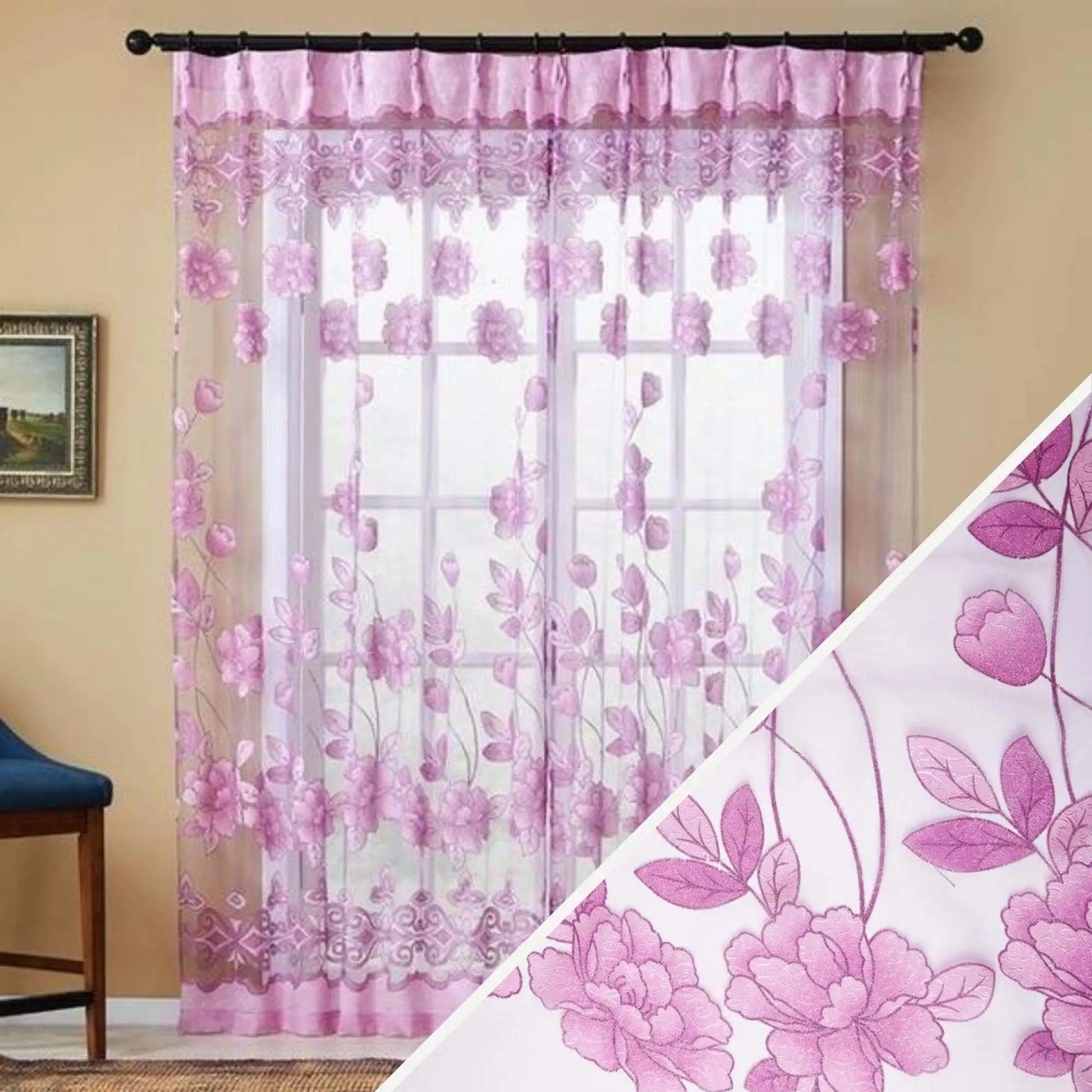 Rideaux roses imprimés fleuris | Dame Fleur