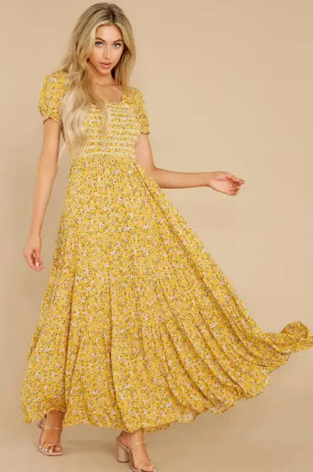 Robe à Fleurs Jaune Longue | Dame Fleur