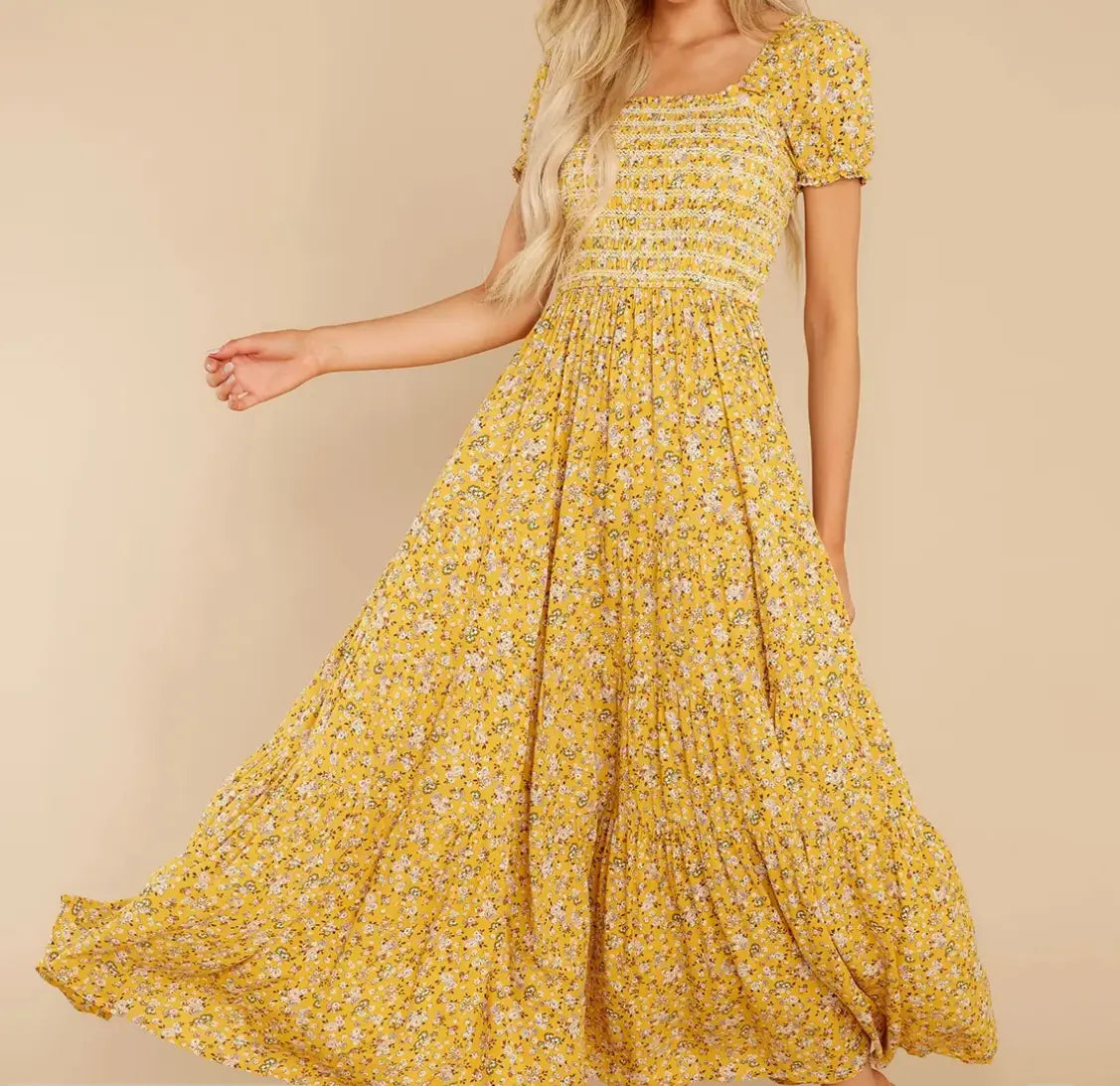 Robe à Fleurs Jaune Longue | Dame Fleur
