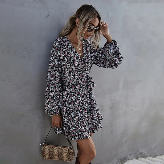 Robe à Fleurs Rouge et Noir | Dame Fleur