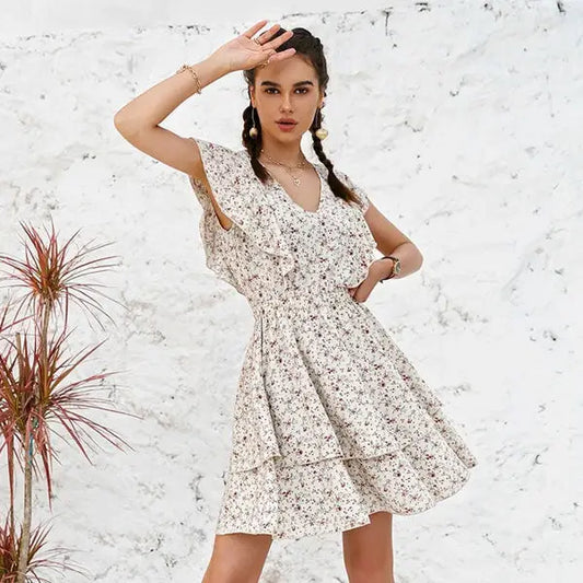 Robe Blanche Fleurie Courte | Dame Fleur