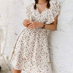 Robe Blanche Fleurie Courte - Vignette | Dame Fleur