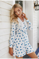 Robe Blanche Fleurs Bleues - Vignette | Dame Fleur