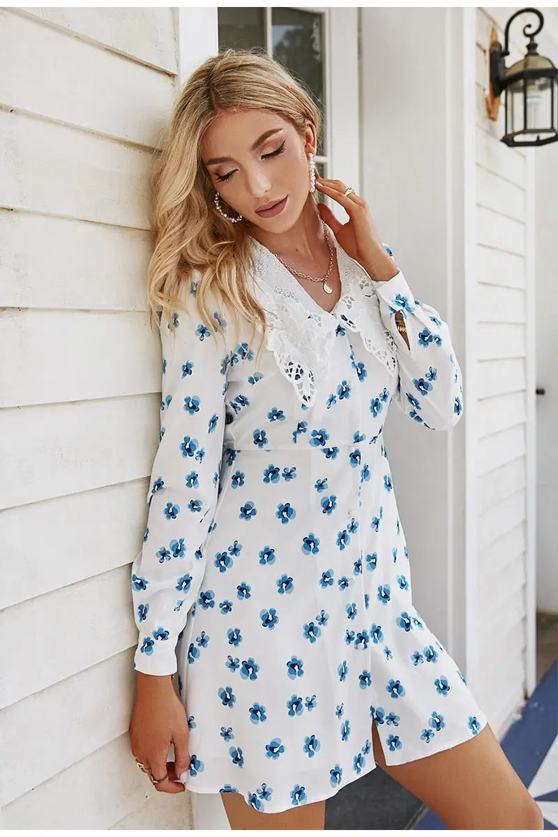 Robe Blanche Fleurs Bleues | Dame Fleur