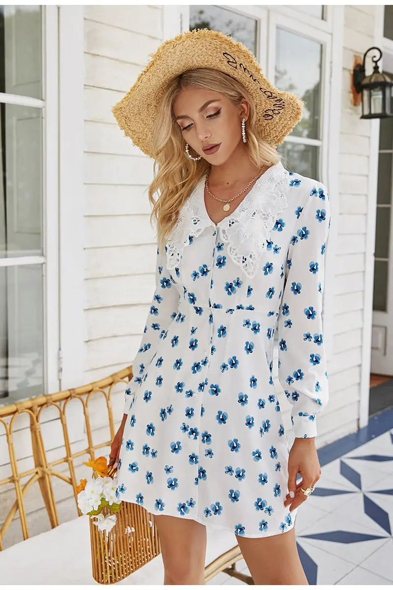 Robe Blanche Fleurs Bleues | Dame Fleur