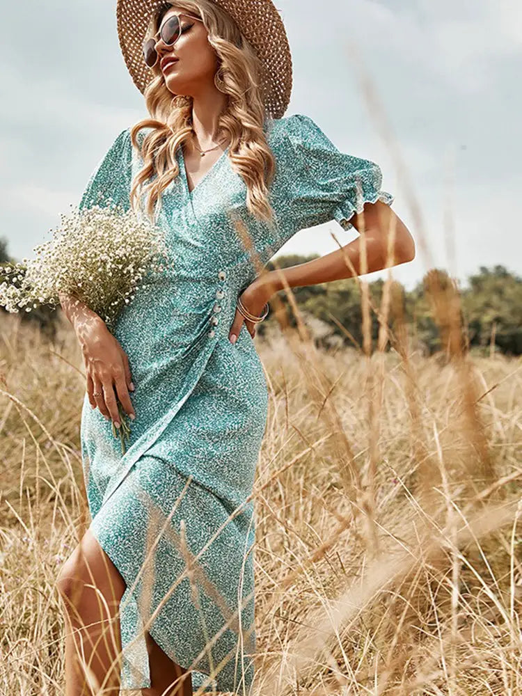 Robe Bleue à Fleurs | Dame Fleur