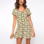 Robe Bleue à Fleurs Jaune - Vignette | Dame Fleur