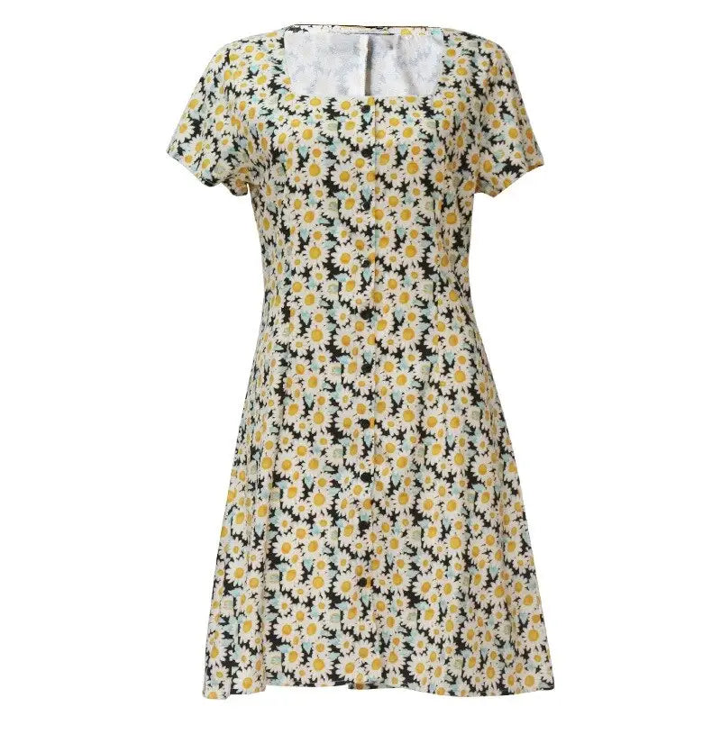 Robe Bleue à Fleurs Jaune | Dame Fleur