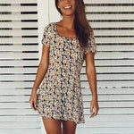 Robe Bleue à Fleurs Jaune - Vignette | Dame Fleur
