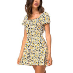 Robe Bleue à Fleurs Jaune - Vignette | Dame Fleur