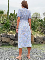 Robe Bleue Fleurie Mi-Longue - Vignette | Dame Fleur