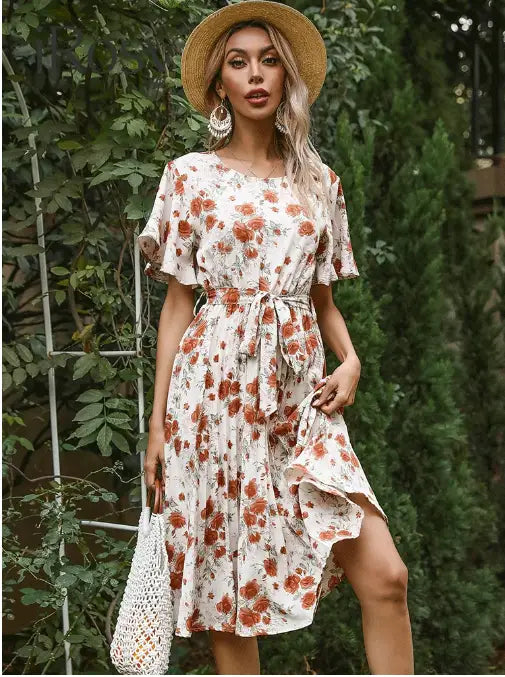 Robe Bohème Fleurie Midi | Dame Fleur