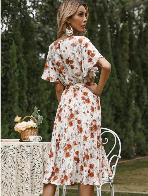 Robe Bohème Fleurie Midi | Dame Fleur