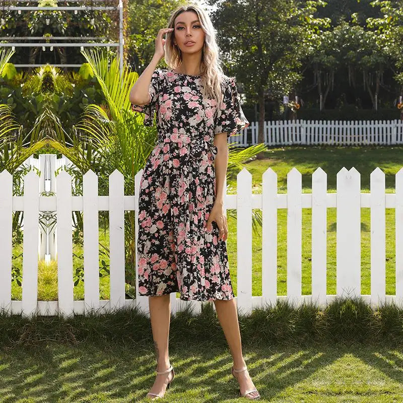 Robe Bohème Fleurie Midi | Dame Fleur