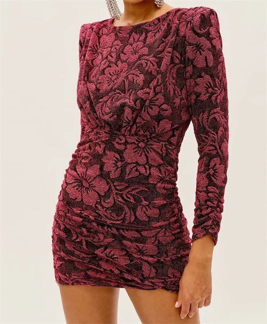 Robe Bordeaux Courte Fleurie Elégante | Dame Fleur