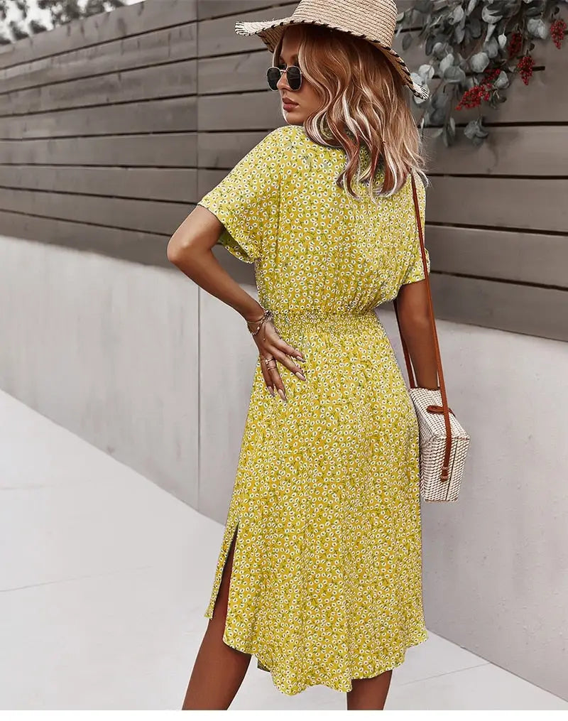 Robe Chemisier à Fleurs Mi-Longue | Dame Fleur