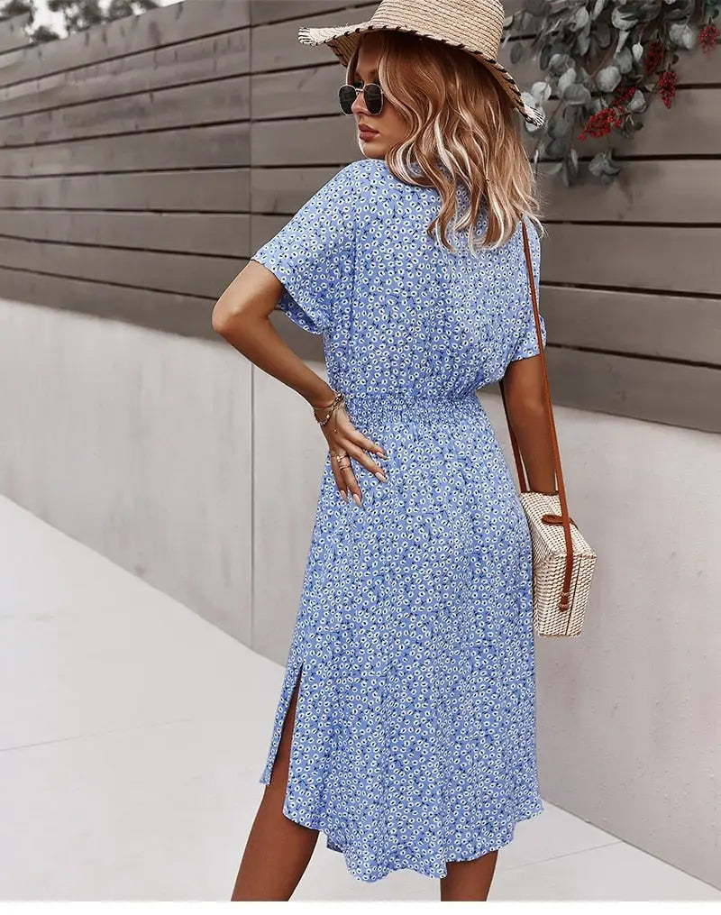 Robe Chemisier à Fleurs Mi-Longue | Dame Fleur