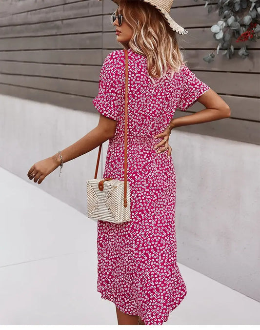 Robe Chemisier à Fleurs Mi-Longue | Dame Fleur