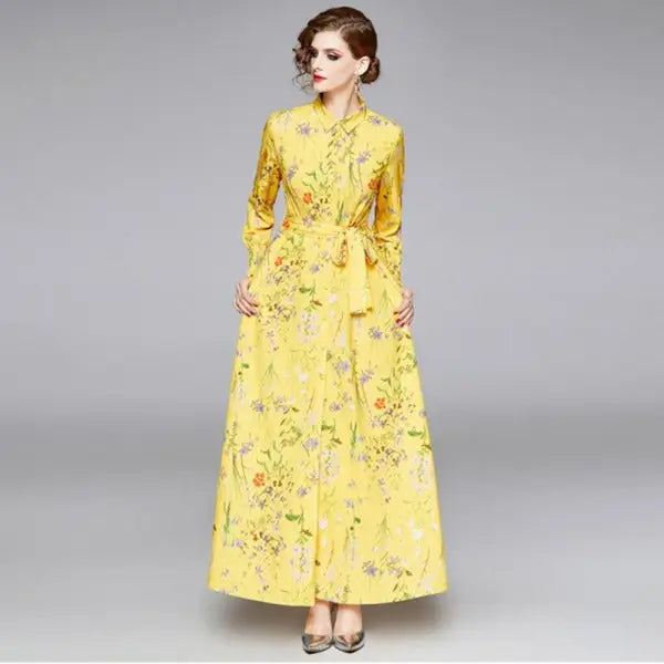 Robe Chemisier Fleurie Jaune | Dame Fleur