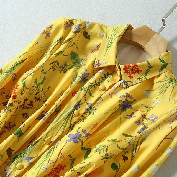 Robe Chemisier Fleurie Jaune | Dame Fleur