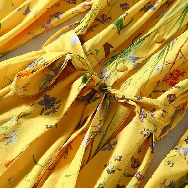 Robe Chemisier Fleurie Jaune | Dame Fleur
