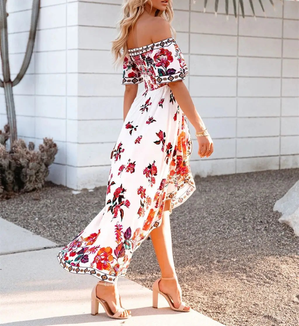 Robe Col Bateau Fleuri Rouge | Dame Fleur