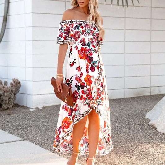 Robe Col Bateau Fleuri Rouge | Dame Fleur