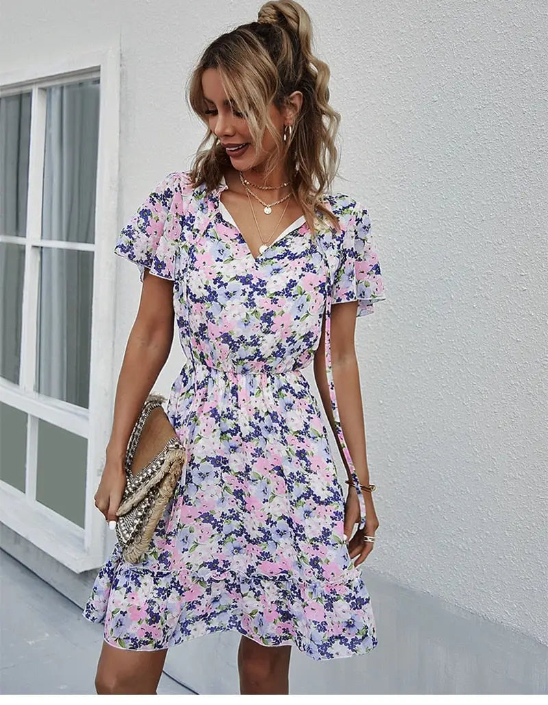 Robe Courte Fleurie Bleue | Dame Fleur