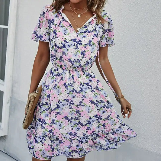 Robe Courte Fleurie Bleue | Dame Fleur
