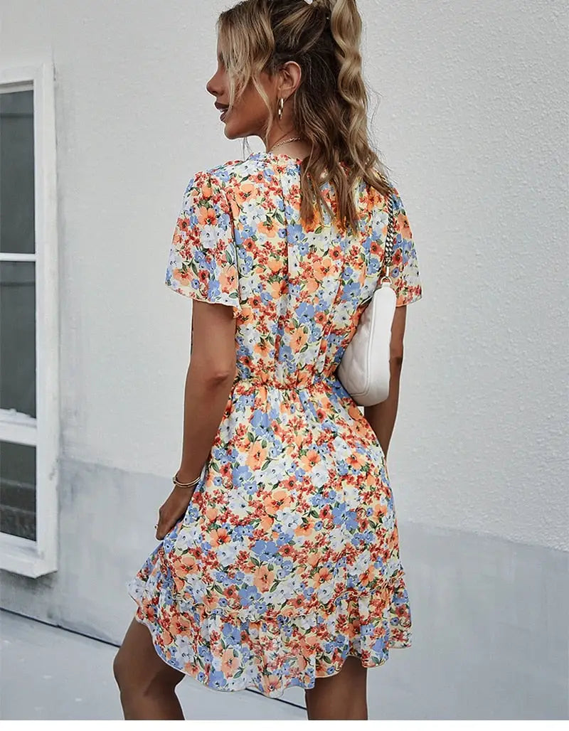 Robe Courte Fleurie Bleue | Dame Fleur