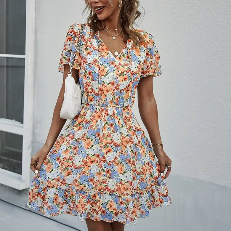 Robe Courte Fleurie Bleue | Dame Fleur