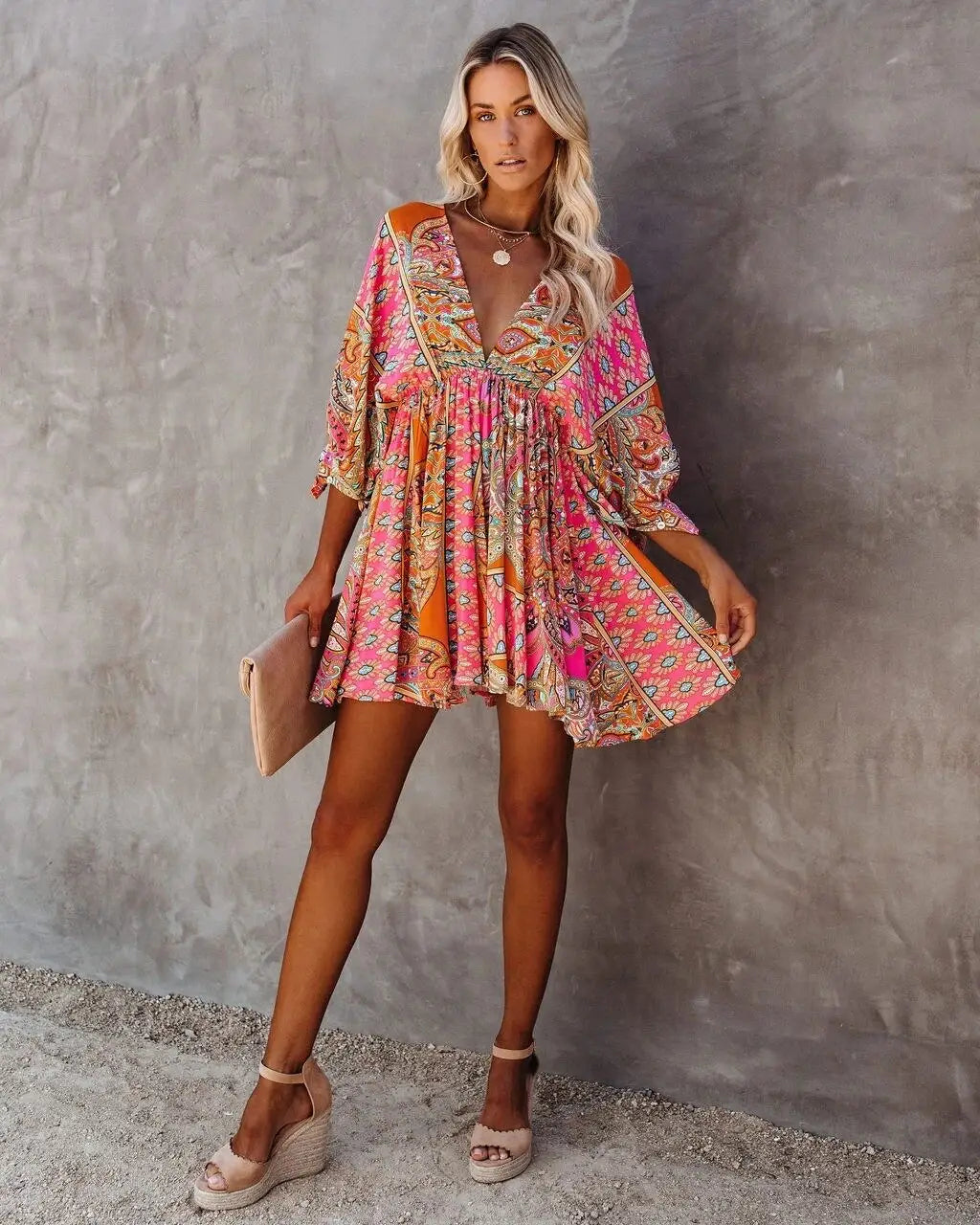Robe Courte Fleurie Manches Chauve-Souris | Dame Fleur