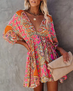 Robe Courte Fleurie Manches Chauve-Souris - Vignette | Dame Fleur
