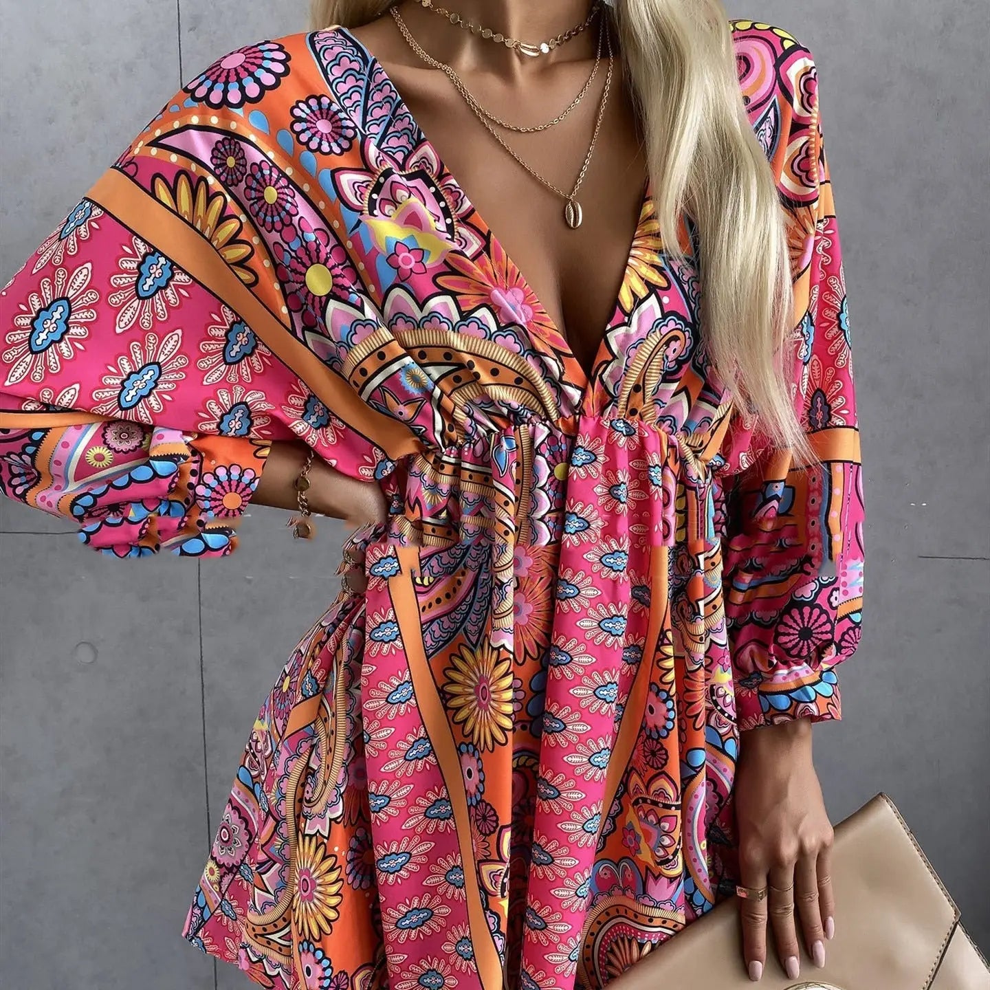 Robe Courte Fleurie Manches Chauve-Souris | Dame Fleur