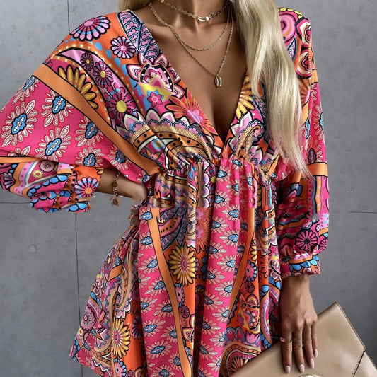 Robe Courte Fleurie Manches Chauve-Souris | Dame Fleur