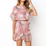 Robe Courte Fleurie Rose Pastel - Vignette | Dame Fleur