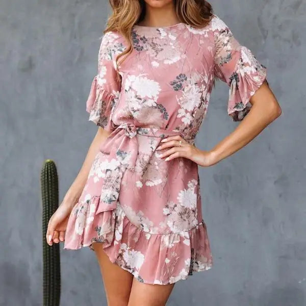 Robe Courte Fleurie Rose Pastel | Dame Fleur