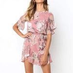 Robe Courte Fleurie Rose Pastel - Vignette | Dame Fleur
